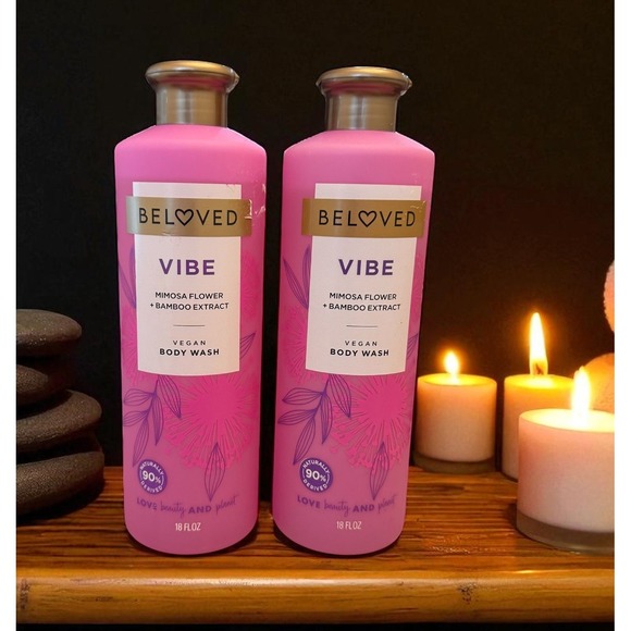 2 Beloved VIBE Mimosa Flower & Bamboo Extract Vegan Body Wash 18oz Each - Picture 1 of 3